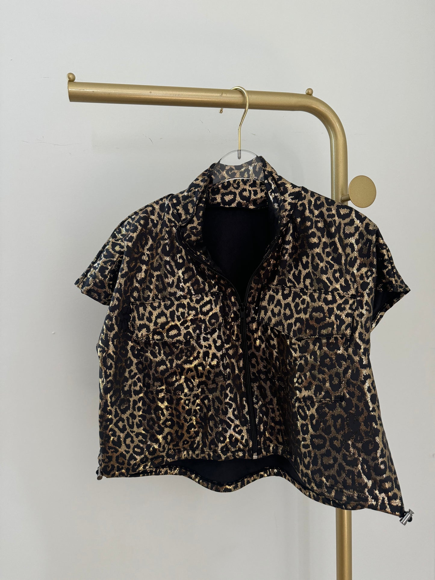 Gold Leopard Metallic Short Sleeve Jacket
