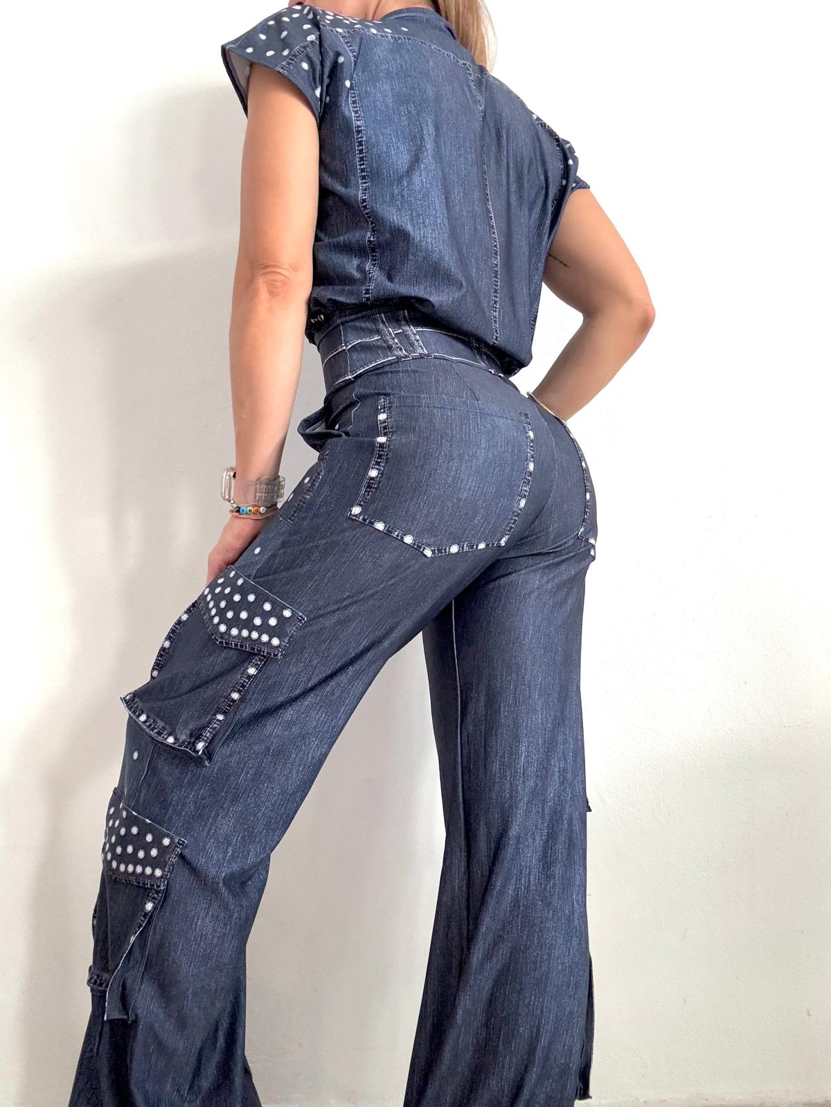 Denim Rhinestones Cargo Set