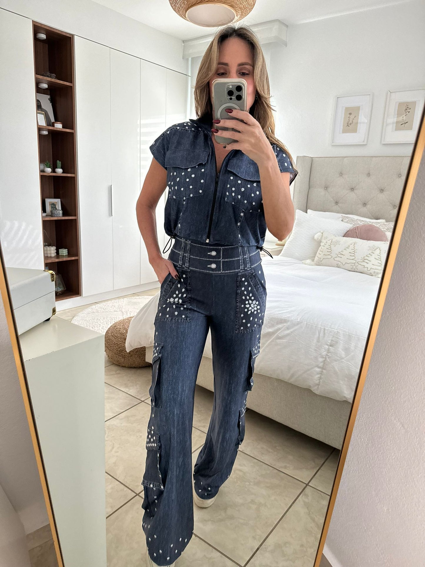Denim Rhinestones Cargo Set