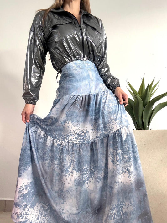 Silver & Denim Maxi Skirt