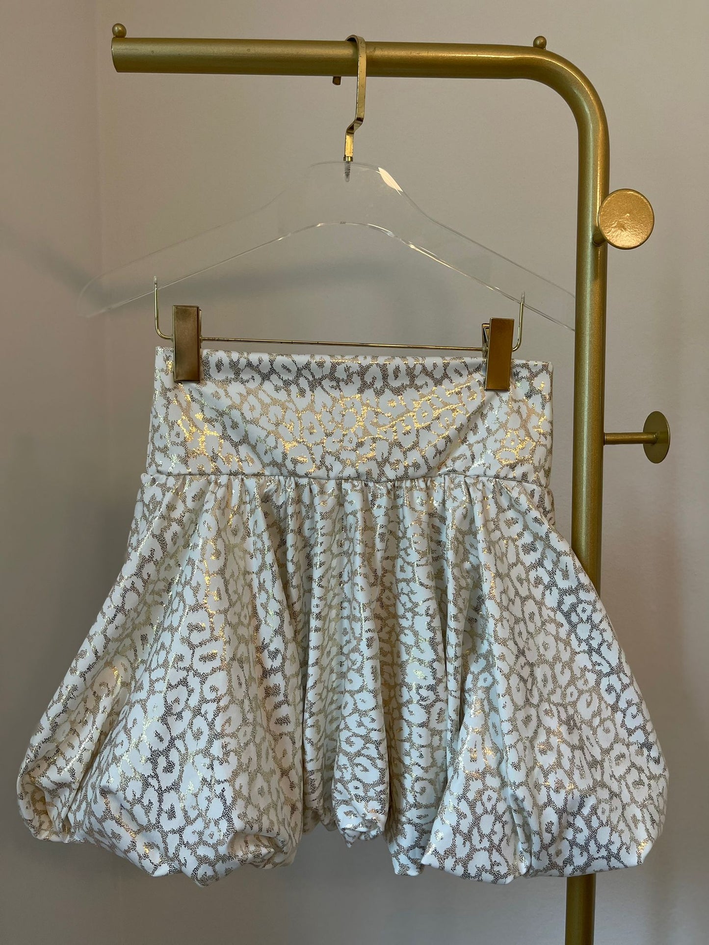 White Gold Leopard Metallic Bubble Skort