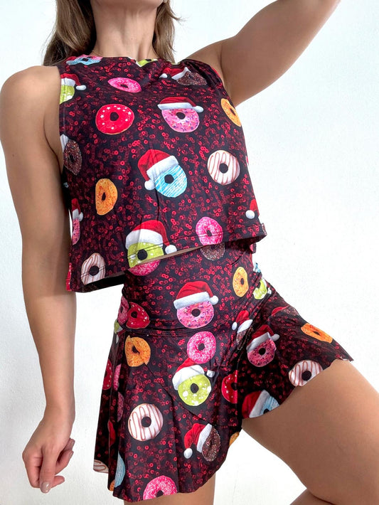 Donuts Red Sequins Skirt Set