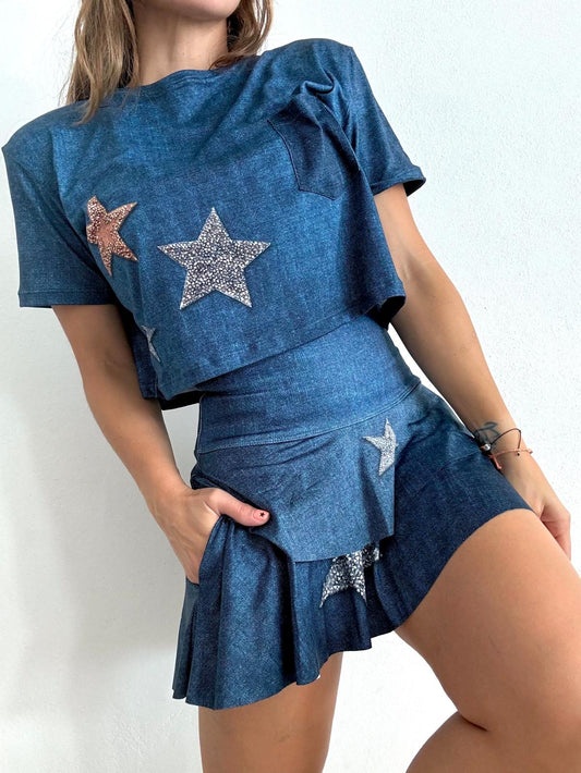 Dark Glitter Star Skirt / Top