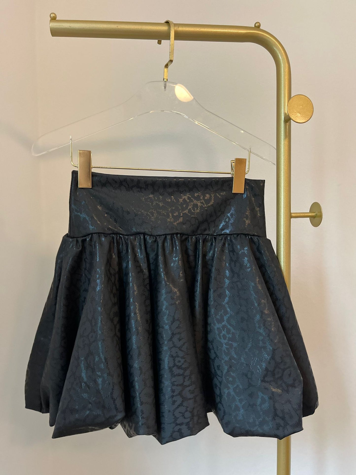 Black Leopard Metallic Bubble Skort