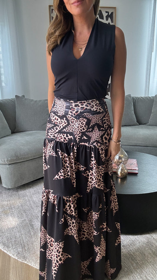 Black & Leopard Stars Maxi Skirt [PRE ORDER]