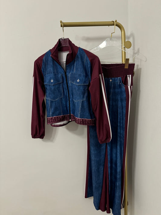 Denim & Burgundy Travel Set