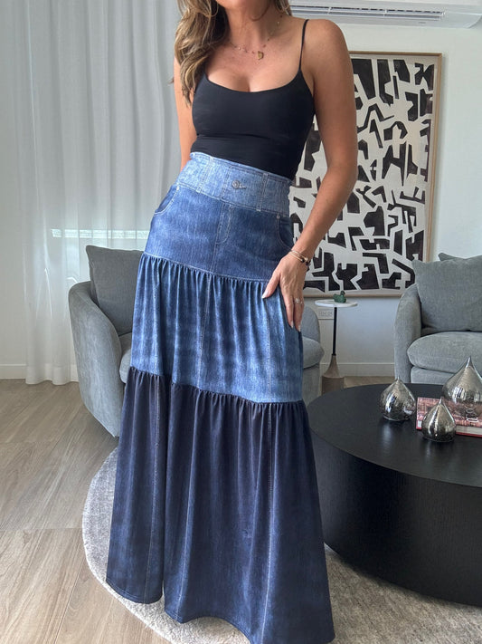 Denim Layers Maxi Skirt