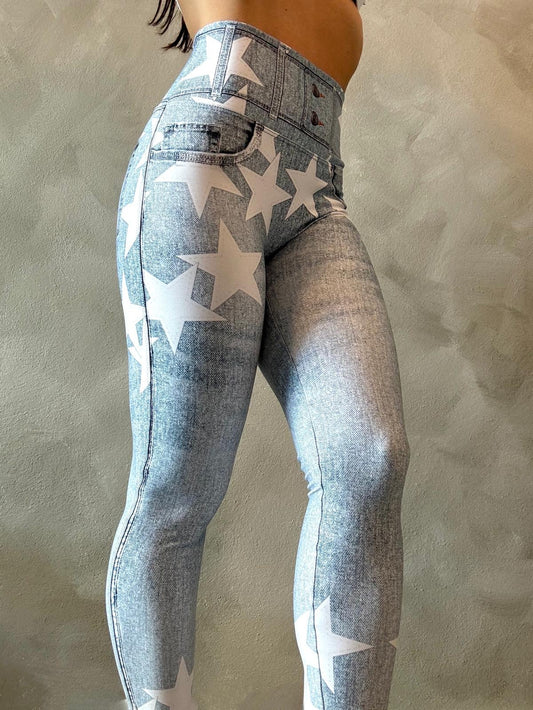 White Stars Denim Legging