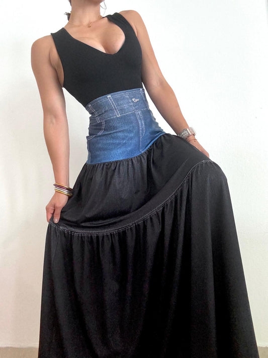 Black & Denim Maxi Skirt