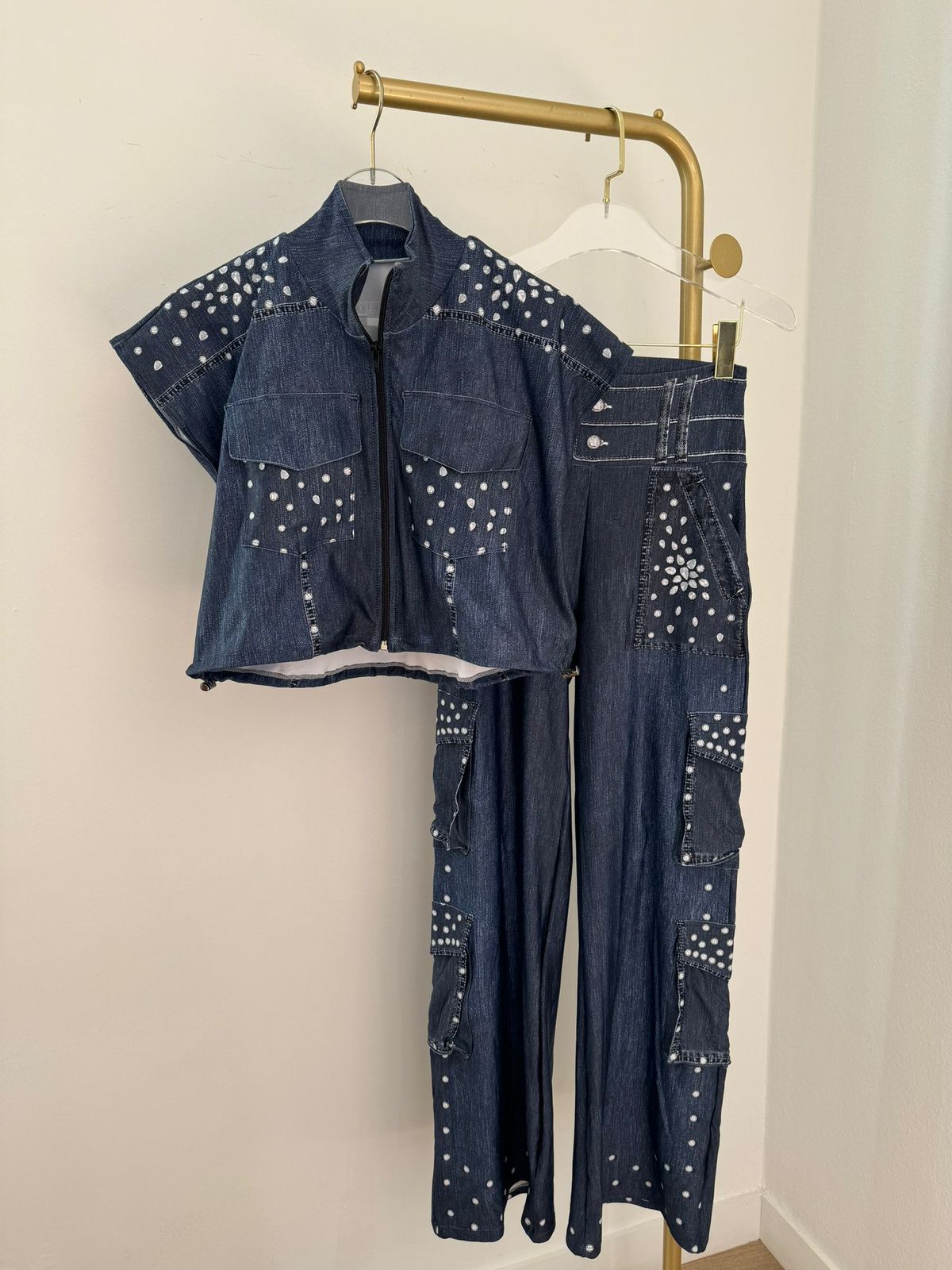 Denim Rhinestones Cargo Set