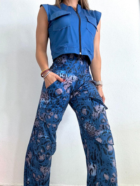 Blue Animal Print Cargo Set