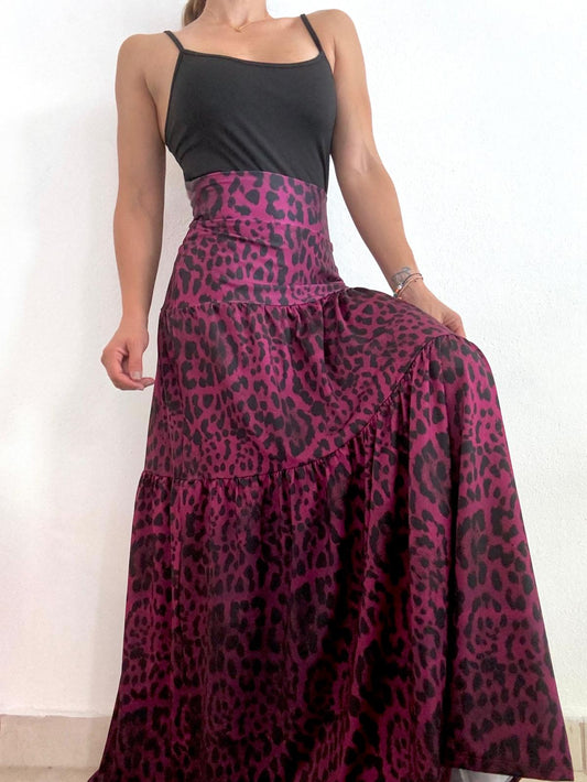 Red Wine Leopard Maxi Skirt