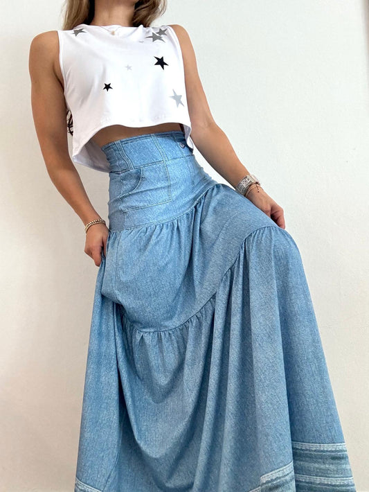 Pocket Denim Maxi Skirt